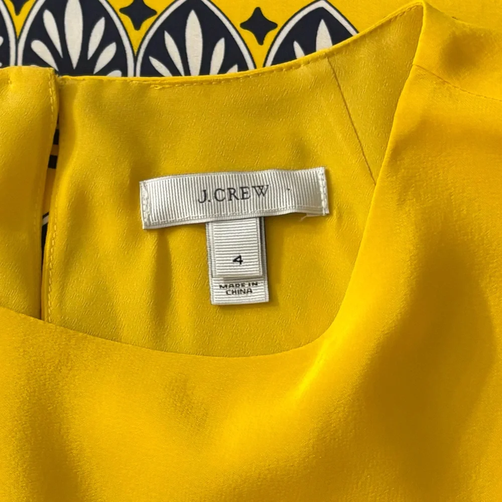 J.Crew 100% SILK Dress Sz 4 Bright Print Summer Vacation Resort Easy Shift EUC